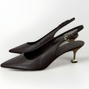 Katy Perry Collections Oceanview Sling Back Coffee Faux Nappa Gold Heel‎ size 6